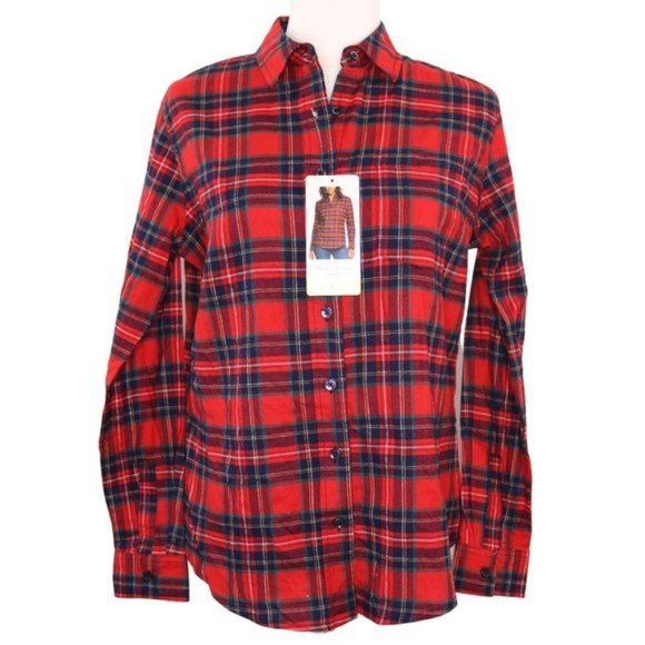 NEW Weatherproof Womens Flannel Plaid Button Down Shirt Top NWT S Comfort Stretc - Picture 1 of 7